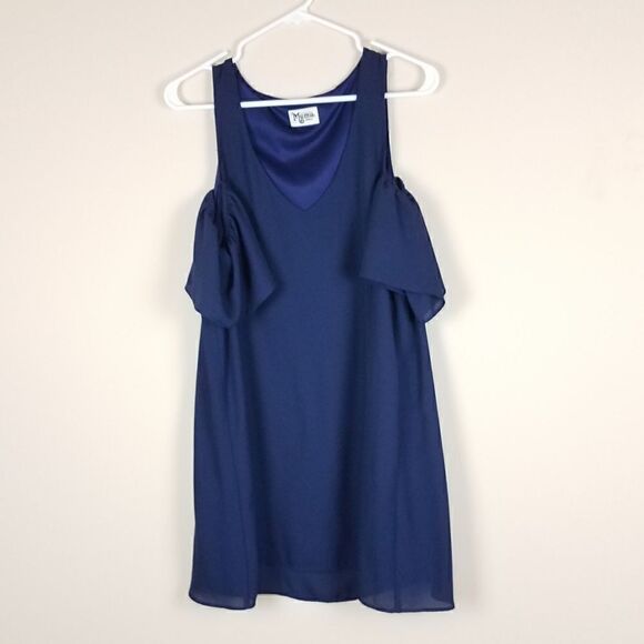 Show Me Your Mumu Navy Birdie Ruffle Cold Shoulder Dress - Picture 1 of 7